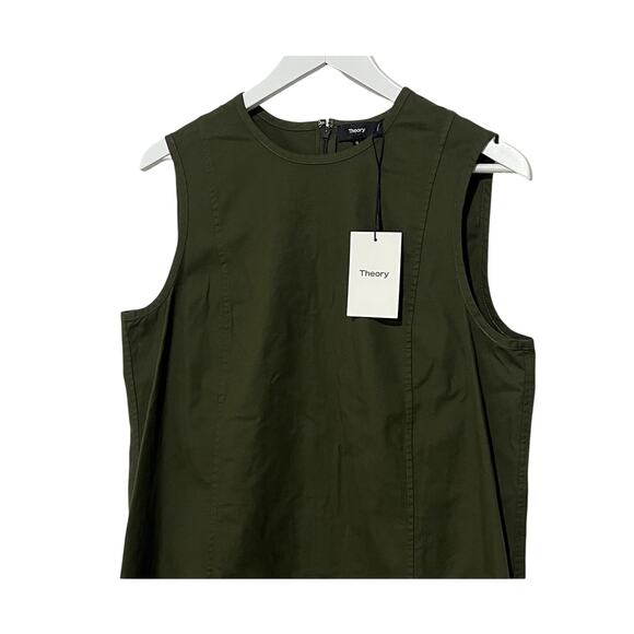 THEORY WOMENS SIZE 12 SLEEVELESS HIGH CREW NECK MINI SHIFT DRESS OLIVE GREEN NEW - Picture 7 of 15